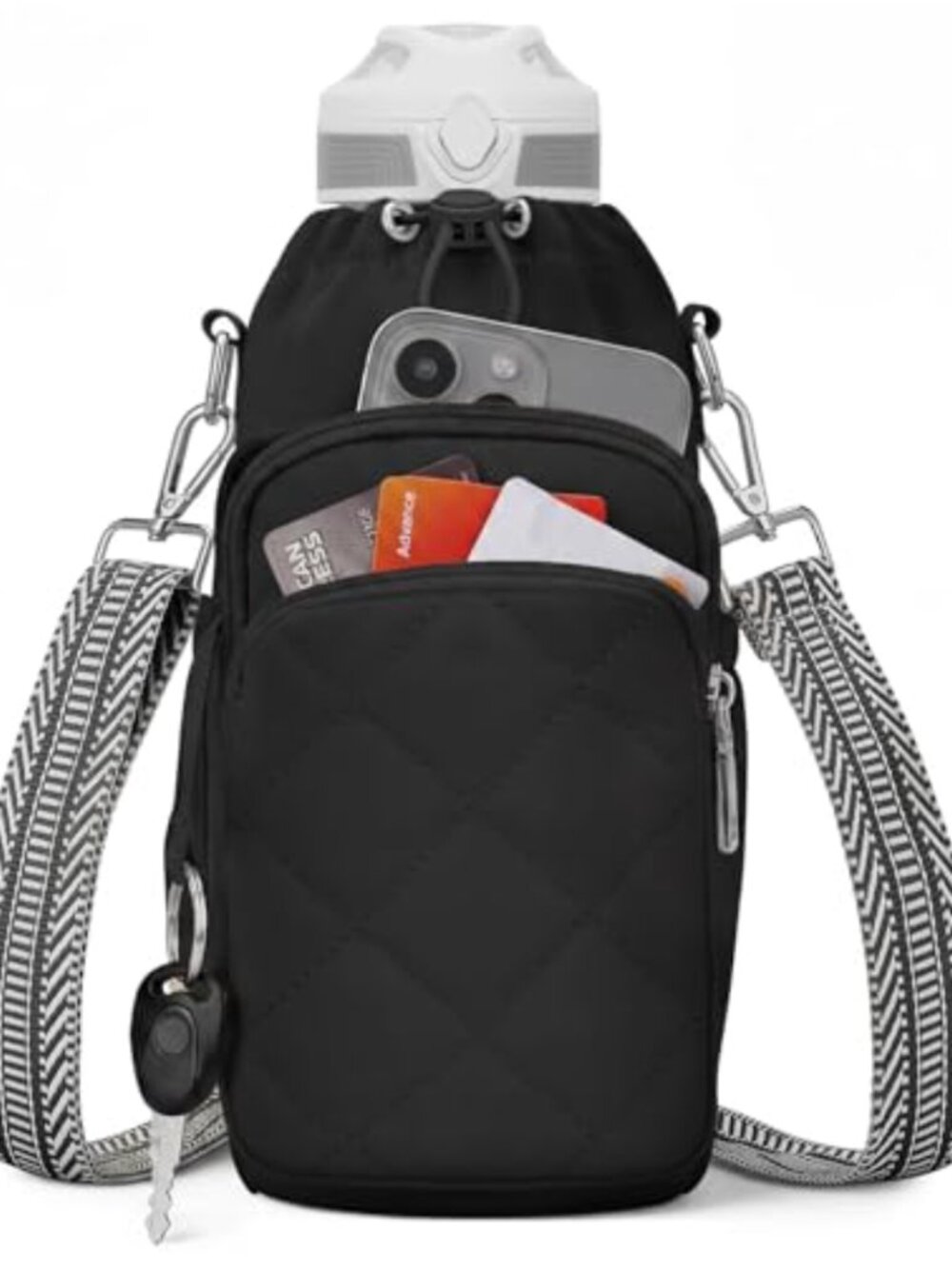 Insulated Crossbody Water Bottle Bag Sling RFID Pockets Fits 40 oz Tumbler